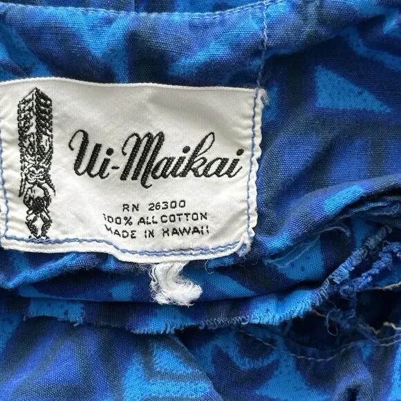 Vintage UI-Maikai hawaiian M dress Blue Muu Muu Sleeveless Midi dress - Picture 3 of 10